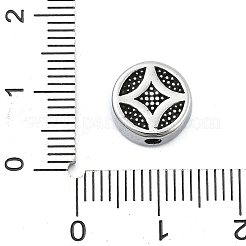 304ステンレススチールビーズ  コイン付きフラットラウンド  アンティークシルバー  10x4mm  穴：1.6mm&nbsp;STAS-H219-06AS