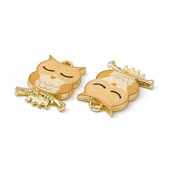 塗装合金ペンダント  フクロウチャーム  カドミウムフリー＆ニッケルフリー＆鉛フリー  ゴールドカラー  砂茶色  21.5x15x2.3mm  穴：2mm&nbsp;LS-PALLOY-P288-01G-03
