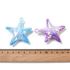 UVメッキ加工の不透明アクリル製大型ペンダント  ヒトデのチャーム  ミックスカラー  58x48x13mm  穴：3.5mm&nbsp;AC-CBA617C-04