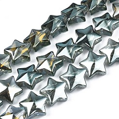 メッキガラスビーズ連売り  スター  ミックスカラー  11.5~12.5x13x7mm  穴：1mm  約55~56個/連  23.62インチ〜25.20インチ（60~64cm）&nbsp;EGLA-S188-18