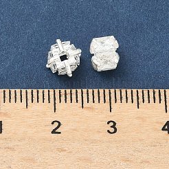 真鍮舗装キュービックジルコニアビーズ  正方形  長持ちメッキ  鉛フリー＆カドミウムフリー  ラックめっき  925銀メッキ  7x7x5mm  穴：1.2mm&nbsp;KK-H532-21A-S