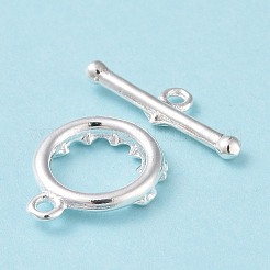環境に優しい真鍮製トグル留め金  カドミウムフリー＆鉛フリー  長持ちメッキ  花と環  925銀メッキ  リング：13x11x2mm  バー：4.5x16x1.5mm  穴：1.2mm&nbsp;KK-D082-11S