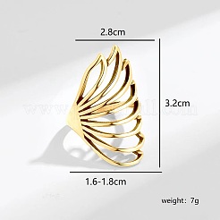 女性用のミニマリストの中空フェザー真鍮指輪  ゴールドカラー  内径：16~18mm&nbsp;UI5232-1