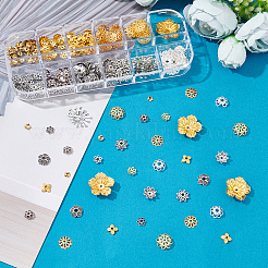 合金＆真鍮のビードキャップ  花  ミックスカラー  ビーズ容器：13x5x1.5cm&nbsp;KK-PH0034-64