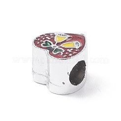クリスマステーマ合金エナメルヨーロッパビーズ  大穴ビーズ  プラチナ  ハート  9x10x7.5mm  穴：4.5mm&nbsp;MPDL-Q213-18P