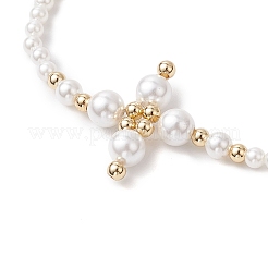 女性用シェルパールビーズブレスレット  クロス  ホワイト  7-1/4インチ（18.3cm）&nbsp;BJEW-TA00571