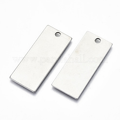 変色しにくい201ステンレススチールペンダント  空白タグのスタンプ  長方形  ステンレス鋼色  38x16x1mm  穴：3mm&nbsp;X-STAS-N095-004B-01