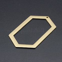 201ステンレススチールオープンバックベゼルビッグペンダント  UVレジンDIY用  エポキシ樹脂  プレスジュエリー  レーザー切断  六角  ゴールドカラー  52x31x1mm  穴：1.8mm&nbsp;STAS-R111-LA191