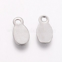 変色しにくい201ステンレススチールチャーム  オーバル  空白タグのスタンプ  ステンレス鋼色  10.5x5.5x0.5mm  穴：1.5mm&nbsp;STAS-F039-07-P