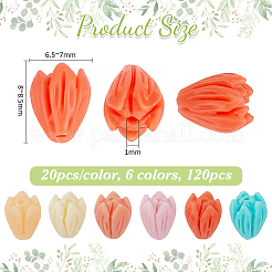 120色染め合成サンゴビーズ6個  DIYのジュエリーには  ジャスミンの花  ミックスカラー  8~8.5x6.5~7mm  穴：1mm  20個/カラー&nbsp;CORA-PH0001-01
