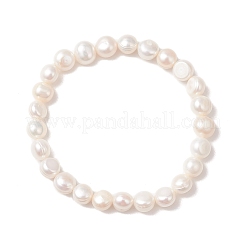 天然養殖淡水真珠ビーズストレッチブレスレット  ラウンド  乳白色  ビーズ：8x6~8mm  内径：2.17インチ（5.5cm）&nbsp;BJEW-JB13472