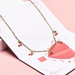 女性のための可憐なチェリー合金エナメルペンダントネックレス  ゴールドカラー  レッド  17.91インチ（45.5cm）&nbsp;NJEW-JN03757-01