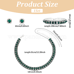 女性用合金ラインストーンブレスレット＆ネックレス＆スタッドピアス1セット  銀  16インチ（40.5cm）&nbsp;SJEW-UN0001-12A