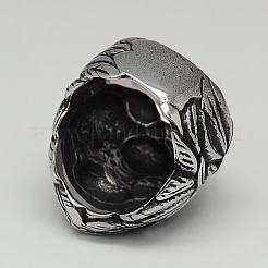 男性用ユニークなレトロなハロウィンジュエリースカルリング  304ステンレススチールワイドリング  アンティークシルバー  17~23mm&nbsp;RJEW-F006-187