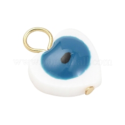 天然淡水貝の青いナザールボンジュウのチャーム  ゴールドカラー  ハート  13.5~14x10~10.5x3.5~4mm  穴：3mm&nbsp;PALLOY-JF04548-02