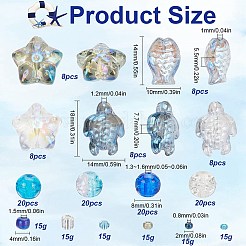 混合スタイルのガラスビーズ  混合図形  ブルー  2~18x2~17.5x2~11.5mm  穴：0.6~1.6mm&nbsp;GLAA-SC0002-21D