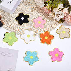 16個 8色 タオル刺繍風布アイロン接着/縫い付けパッチ  アップリケ  バッジ  洋服用  ドレス  帽子  ジーンズ  DIYの装飾  花  ミックスカラー  62x63x2.5mm  2個/カラー&nbsp;DIY-HY0002-51