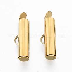 304ステンレススチール製スライドエンドクラスプチューブ  スライダエンドキャップ  ゴールドカラー  6x16x4mm  穴：3x1.5mm  内径：3mm&nbsp;STAS-S115-01E-G