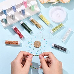 120g 15色 DIY ラウンドガラスシードビーズブレスレット作成キット  プラスチックビーズ容器15個と伸縮性のあるストレッチ糸1ロールが含まれています。  ミックスカラー  3mm  穴：1mm&nbsp;SEED-YW0003-14