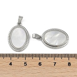 真鍮パヴェ天然シェルペンダント  楕円形のチャーム  プラチナメッキ  22x15x2.5mm  穴：3x5mm&nbsp;KK-Z078-15P