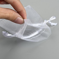 ドローストリング付きオーガンジーギフトバッグ  結婚披露宴クリスマスの好意ギフトバッグ  ポプリ用オーガンジーポーチ  ホワイト  10x8cm&nbsp;OP059-1