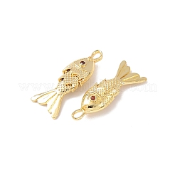 真鍮製マイクロパヴェキュービックジルコニアペンダント  魚のチャーム  カドミウムフリー＆鉛フリー  ラックめっき  長持ちメッキ  丸カン付き  18KGP本金メッキ  オレンジ  22x8.5x5mm  穴：2x1.5mm&nbsp;KK-C143-52A-G