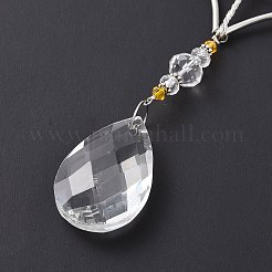 ティアドロップアクリルビーズビッグペンダントデコレーション  サンキャッチャーをぶら下げ  ローズクォーツチップビーズ付き  命の木  菱形  374mm&nbsp;LS-HJEW-D029-01P-D