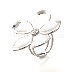 女性用フラワー 304 ステンレススチール オープンカフリング  ステンレス鋼色  usサイズ6（16.5mm）  花：33.5x37.5mm&nbsp;RJEW-R006-03P-02