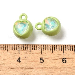 スプレー塗料合金ラインストーンペンダント  カドミウムフリー＆鉛フリー  ハート  芝生の緑  12x9x8mm  穴：1.6mm&nbsp;PALLOY-S186-11H