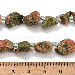 天然石ユナカイトビーズ連売り  生のラフ  ナゲット  シードビーズで  8~19x7~10x6~8mm  穴：1mm  約28~30個/連  15.16''（38.5cm）〜15.94''（40.5cm）&nbsp;GG-CBA0B77-A16-02