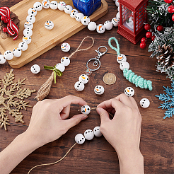ラウンドクリスマス雪だるまプリント木製ヨーロッパビーズ  大穴ビーズ  ミックスカラー  19~19.5x18mm  穴：4.5mm  60個/セット&nbsp;WOOD-PH0003-25