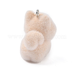 不透明樹脂のペンダント  犬  プラチナ鉄フープ付き  ベージュ  27x24x18mm  穴：1.8mm&nbsp;CRES-B025-01