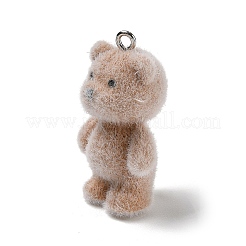 不透明樹脂のペンダント  クマのチャーム  プラチナアイアイピン  キャメル  32x20.5x17mm  穴：2mm&nbsp;RE-CBAFA24-07