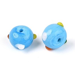 手作りのランプワークの凹凸のあるビーズ  ドーナツ  ディープスカイブルー  11~15.5x8.5~9.5mm  穴：1~1.8mm&nbsp;LAMP-ZX003-07-04