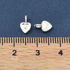 925スターリングシルバーチャーム  銀色のメッキ  スタンプ925個付き  ハート  8x5x2~3mm  穴：1.8mm&nbsp;STER-A050-02B-S