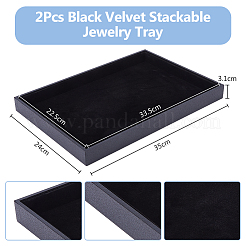 イヤリング用長方形MDFジュエリートレイ  リング  ネックレス  内側のベルベットと  ブラック  24x35x3.1cm&nbsp;RDIS-WH0011-28