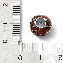 バスケットボール合金エナメルビーズ  スポーツテーマの大きな穴のビーズ  アンティークシルバー  11.5x10.5mm  穴：3.5mm&nbsp;FIND-G113-05AS