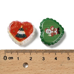 クリスマスプリントの不透明アクリルビーズ  ハート  19.5x22.5x6mm  穴：2.5mm&nbsp;OACR-D316-02A