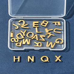 26個26スタイル304ステンレススチールチャーム  レターチャーム  18KGP本金メッキ  a～zの文字  9.5~10x3~12x3mm  穴：1.6mm  1個/スタイル&nbsp;STAS-FS0001-77