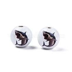 動物テーマのプリント木製ビーズ  ラウンド  アニマル柄  15.5~16x15mm  穴：3.5mm&nbsp;WOOD-D006-01