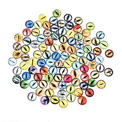 プリントされた透明ガラスカボション  アイ模様で半円形  ミックスカラー  20x5mm  約100個/袋&nbsp;GL-CBAA22A-01