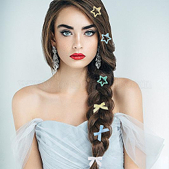 スターアイロンスナップヘアクリップ12個  リボン付きポリエステルワニ口ヘアクリップ12個付き  ミックスカラー  30~33.5x30~43x8~10mm&nbsp;OHAR-CP0001-24B