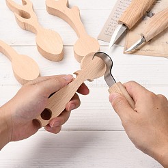 未完成の木の空のスプーン  彫刻スプーン  ウッドクラフト用品  クジラの尾の形と角と猫と鹿  モカシン  142~171.5x40~47x20mm  4個/セット&nbsp;DIY-E026-11