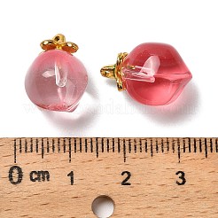 ガラスチャーム  桃  黄金の合金エナメルパーツと  ツートン  トマト  17x11.5mm  穴：1.4mm&nbsp;GLAA-P072-05G-02