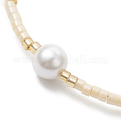 女性用ガラスシードビーズブレスレット  シェルパール＆真鍮ビーズ付き  きいろ  7-1/8インチ（18cm）&nbsp;BJEW-MZ00134-05