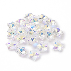 ABカラーメッキ透明電気メッキガラスチャーム  多面カット  スター  半分メッキ  クリアAB  13x13.5x7mm  穴：1.2mm&nbsp;X-GLAA-H104-A04