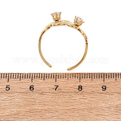 調節可能な304ステンレススチール製クリアキュービックジルコニアカフリング（女性用）  花  ゴールドカラー  25.5mm  usサイズ8 1/2(18.5mm)&nbsp;RJEW-T029-02G
