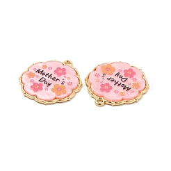 ラックメッキアクリルパーツ  黄金トーン合金パーツ  カドミウムフリー＆ニッケルフリー＆鉛フリー  母の日  言葉を添えたフラワーチャーム  ミスティローズ  30x27x2.5mm  穴：2mm&nbsp;PALLOY-M204-01G-A