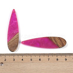 樹脂と木の大きなペンダント  ティアドロップチャーム  フクシア  52.5x14x3mm  穴：1.8mm&nbsp;WOOD-F015-08E
