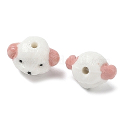 手作りの陶器ビーズ  光沢釉の磁器  犬  ライトコーラル  12.5x18.5x13.5mm  穴：2mm&nbsp;PORC-K003-06B